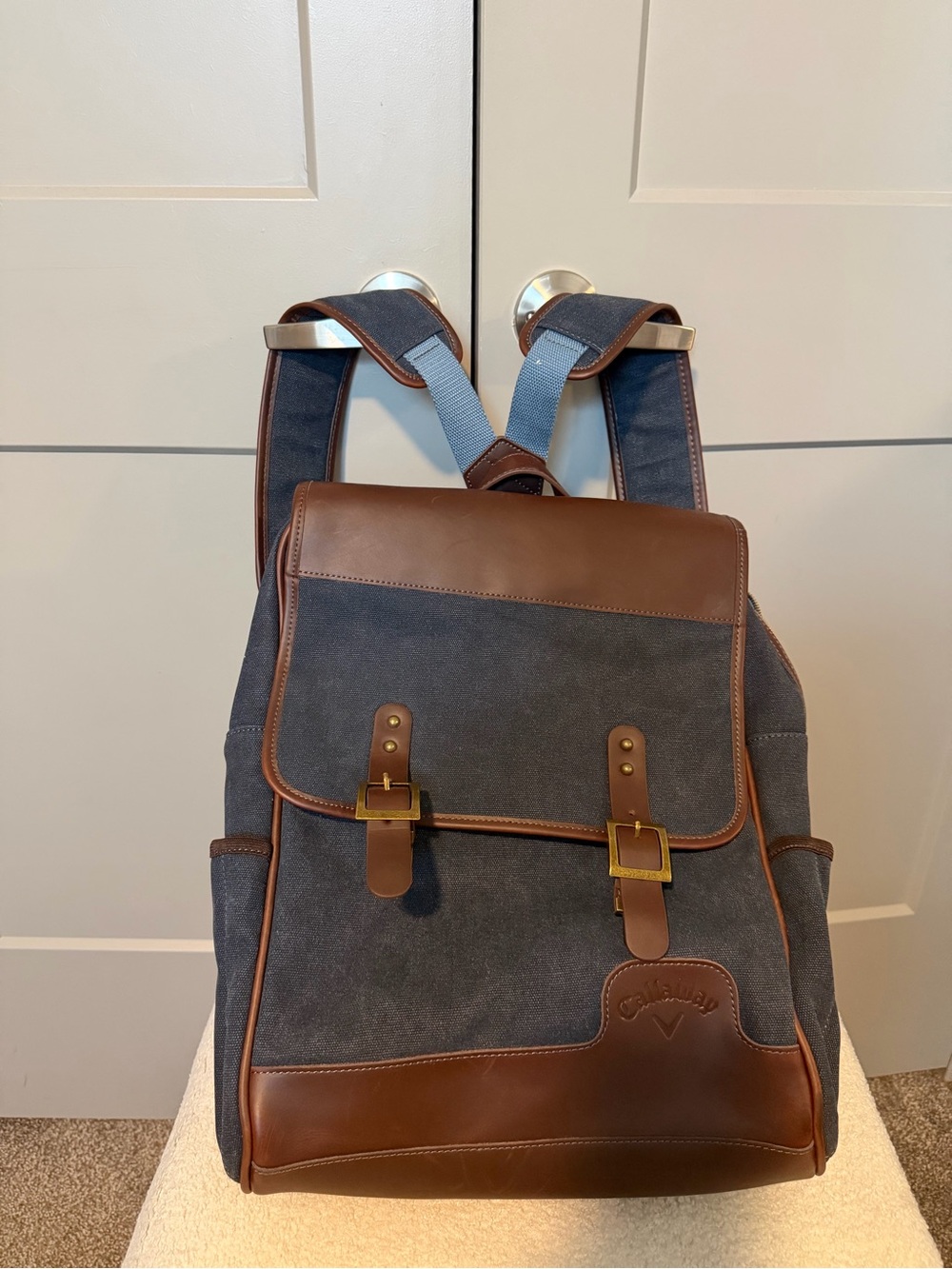 Callaway Navy Canvas and Brown Leather Backpack